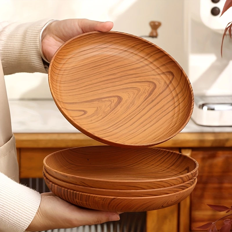 Wood Grain Color Dinner Plates Set