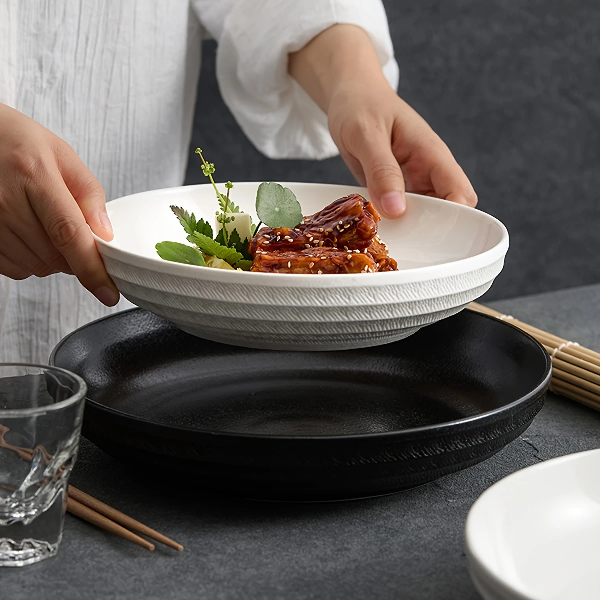 Ceramic Deep Plate with Jumping Knife Pattern - Image 2